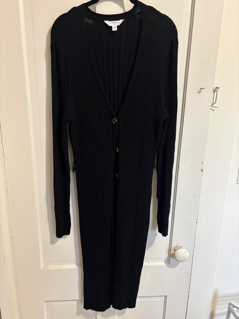 Time and Tru Black Ribbed Long Sleeve Button-Front Dress